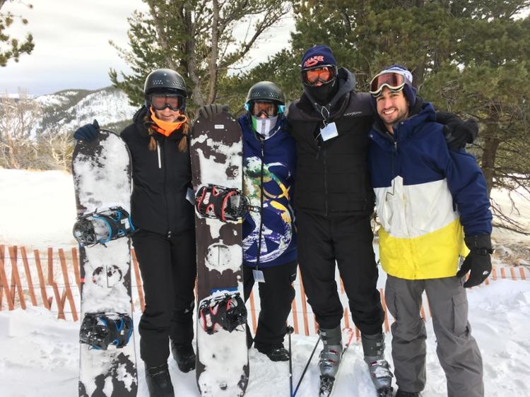 Jake, Michael, Jacob, and Jaime at the top of the mountain at Snowy Range Ski Resort